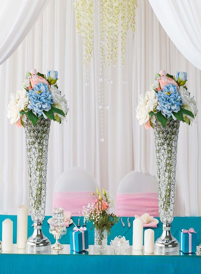 Kehail 2-Pack 18.5" Tall Silver Vases, Elegant Crystal Trumpet Vase, Gorgeous Centerpiece Flower Stand | Artificial Flower Arrangement for Weddings, Anniversaries | Home & Party Decor Display - Image 2